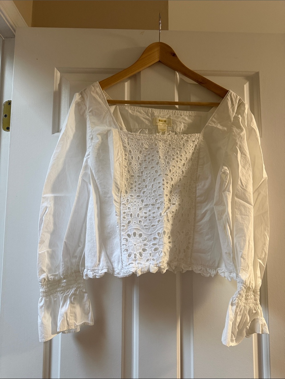Maeve White Eyelet Square-Neck Blouse